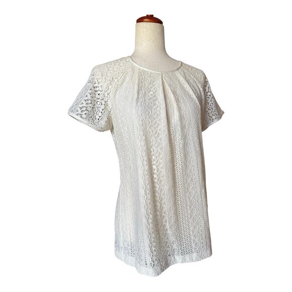 Banana Republic Lace Blouse Ivory Top Short Sleeve Boho Preppy Coquette Girl 10 - Picture 2 of 9